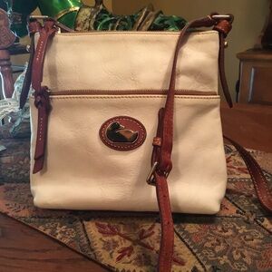 Vintage Dooney & Bourke Leather White and Brown Crossbody Bag